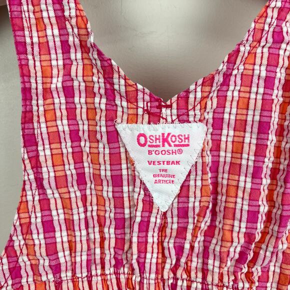 Vintage OshKosh B'gosh Pink Orange Plaid Flower Shortall 2T - Picture 7 of 9